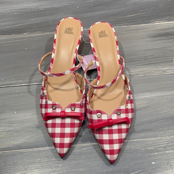 Wild Fable Lysandra Kitten Heels Sandals Red White Gingham Eyelet Pointed Toe - Picture 3 of 14